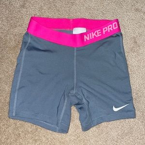 Gray and Pink Girls Nike Pro Shorts